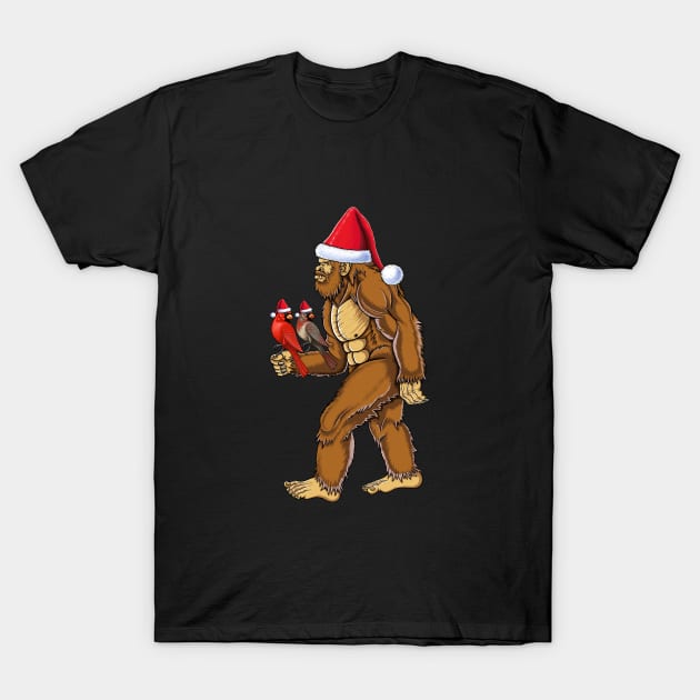 Bigfoot and red cardinal Christmas T-Shirt by Artardishop